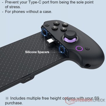 Silicone spacers will be included with the S9 controller to help grip bare phones on the USB-C connector side of the dock. (Image source: Abxylute)