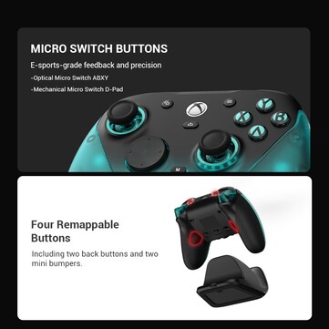 The controller has four customizable buttons.