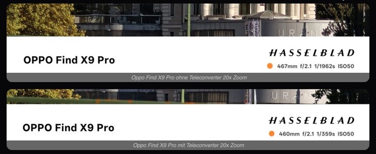 When using the external lens, shutter speed and/or ISO values change significantly, indicating a loss of light.