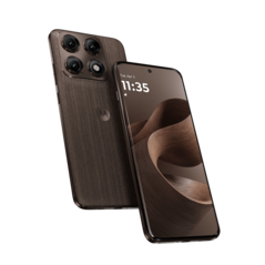 The Motorola Edge 70 Pro+ in Pantone Chicory Coffee.