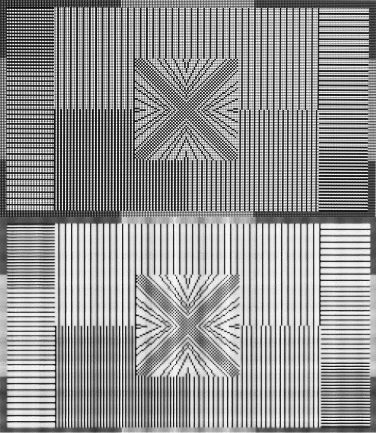 Pixel comparison between native 1440p (above) and downscaled 1440p from UHD (below). (Source: Prad.de)