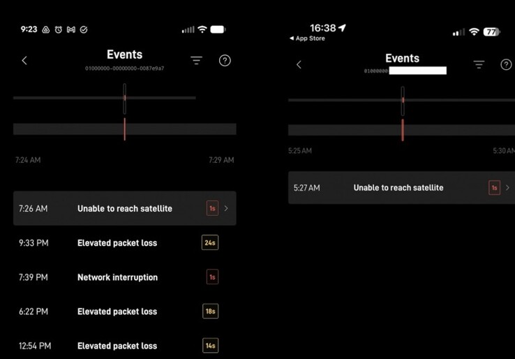 The new Event Log in the Starlink app. (Image source: SpaceX via Brian Westover/Tim Belfall)