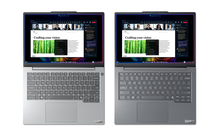 The ThinkBook 14 Gen 9 Q8Y in its Cloud Grey and Luna Grey finishes, from left to right.