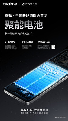 Realme's latest GT6 teasers highlight the peak of its battery, display and durability technology. (Source: Realme via Weibo)