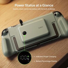 The magnetic power bank has a display and an integrated charging cable.
