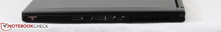 Right: USB 2.0, Thunderbolt 3 with USB 3.1 Type-C, HDMI 1.4, Mini-DisplayPort 1.2, AC adapter