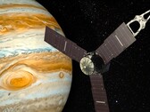 An artist's illustration showing a probe near Jupiter.