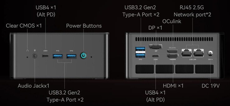 The Minisforum UM890 Pro mini PC offers a decent selection of ports. (Image source: Notebookcheck)
