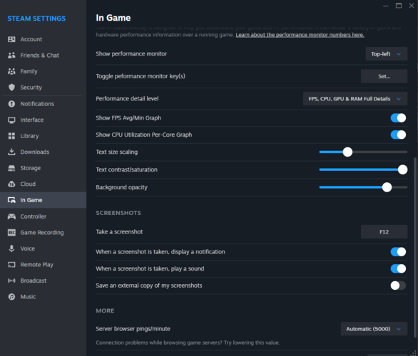 How to enable Steam's enhanced performing monitoring metrics (image source: Valve)