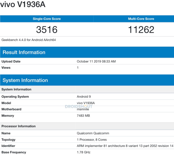 The alleged new iQOO on Geekbench. (Source: DroidShout)