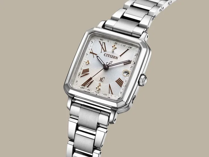 New Citizen metal square-faced watch with interchangeable straps