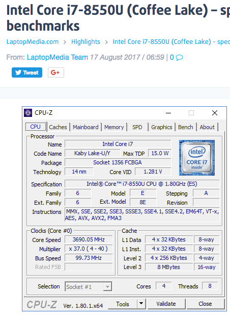 Intel Core I7 7500u Vs Intel Core I7 8550u